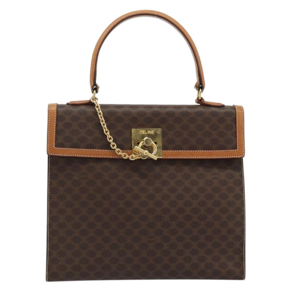CELINE Macadam Canvas Hand Bag PVC Leather Brown Gold Auth INZ019