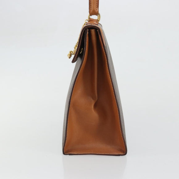 CELINE Macadam Canvas Hand Bag PVC Leather Brown Gold Auth INZ019