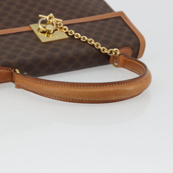 CELINE Macadam Canvas Hand Bag PVC Leather Brown Gold Auth INZ019