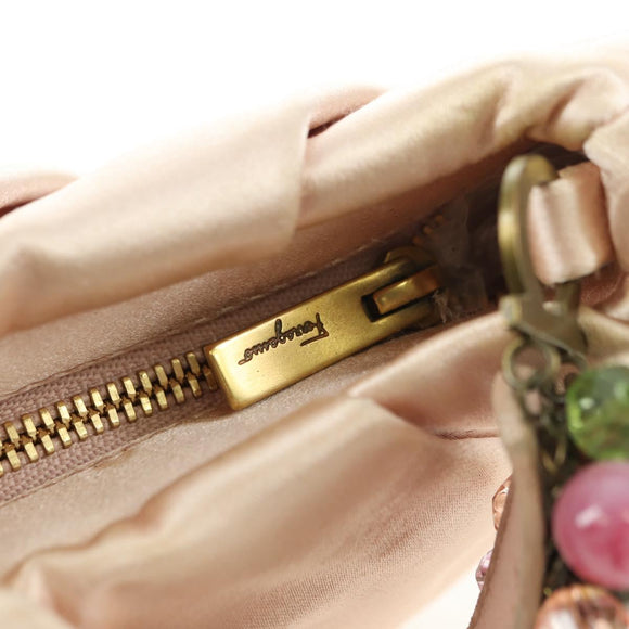 Salvatore Ferragamo Gancini Jeweled handle Pouch Satin Pink Auth INZ020A