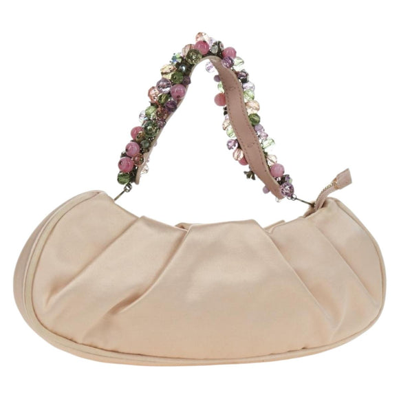 Salvatore Ferragamo Gancini Jeweled handle Pouch Satin Pink Auth INZ020A
