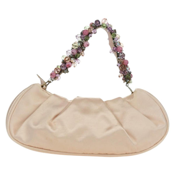 Salvatore Ferragamo Gancini Jeweled handle Pouch Satin Pink Auth INZ020A