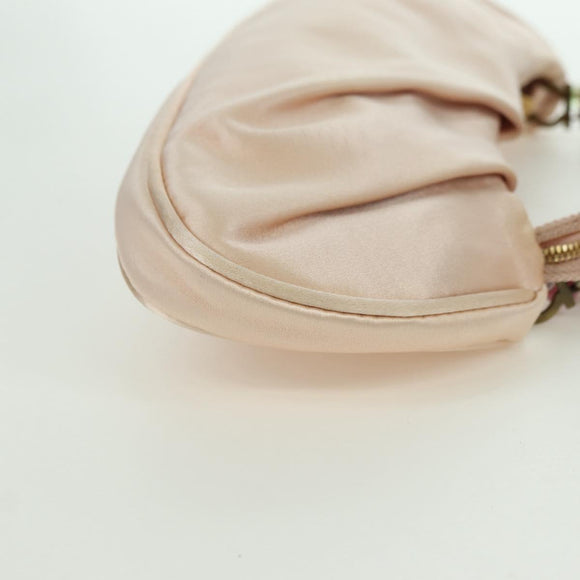 Salvatore Ferragamo Gancini Jeweled handle Pouch Satin Pink Auth INZ020A