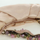 Salvatore Ferragamo Gancini Jeweled handle Pouch Satin Pink Auth INZ020A-6