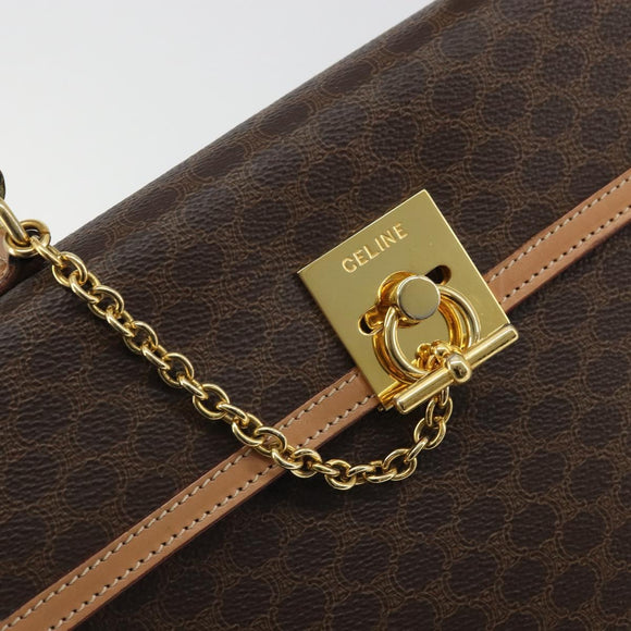 CELINE Macadam Canvas Handtasche PVC Leder Braun Gold Auth INZ026A