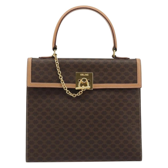 CELINE Macadam Canvas Handtasche PVC Leder Braun Gold Auth INZ026A