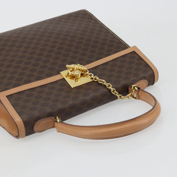 CELINE Macadam Canvas Handtasche PVC Leder Braun Gold Auth INZ026A