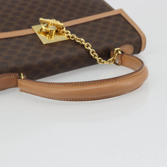 CELINE Macadam Canvas Handtasche PVC Leder Braun Gold Auth INZ026A
