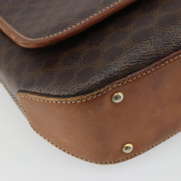 CELINE Macadam Canvas Shoulder Bag PVC Leather Brown Gold Auth INZ030