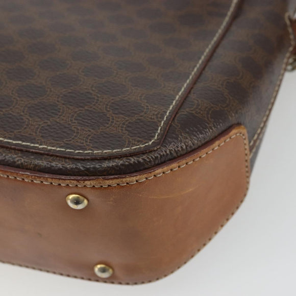 CELINE Macadam Canvas Shoulder Bag PVC Leather Brown Gold Auth INZ030