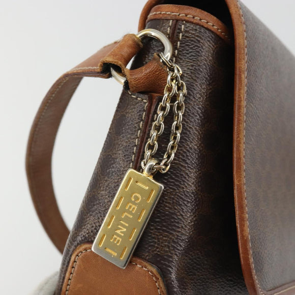 CELINE Macadam Canvas Shoulder Bag PVC Leather Brown Gold Auth INZ030