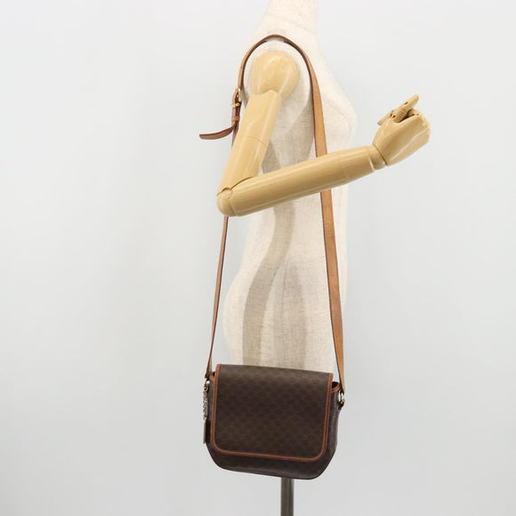 CELINE Macadam Canvas Shoulder Bag PVC Leather Brown Gold Auth INZ030
