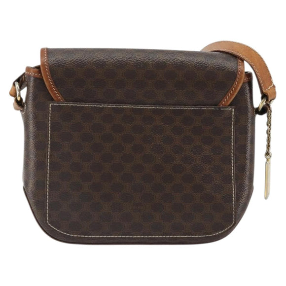 CELINE Macadam Canvas Shoulder Bag PVC Leather Brown Gold Auth INZ030