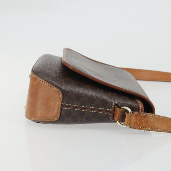 CELINE Macadam Canvas Shoulder Bag PVC Leather Brown Gold Auth INZ030