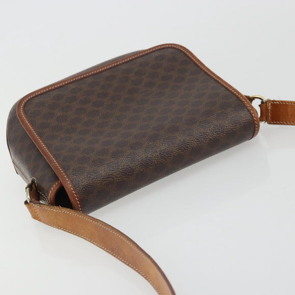 CELINE Macadam Canvas Shoulder Bag PVC Leather Brown Gold Auth INZ030