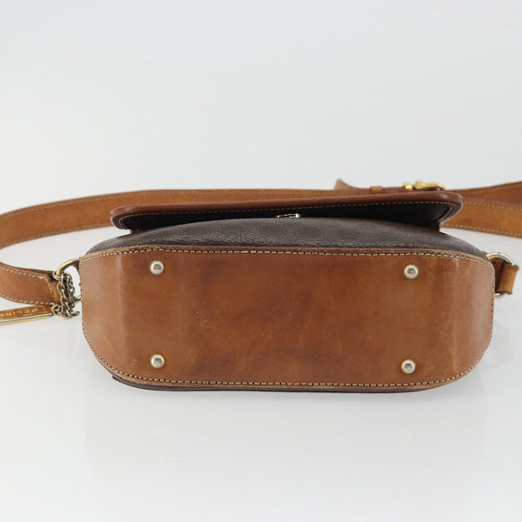 CELINE Macadam Canvas Shoulder Bag PVC Leather Brown Gold Auth INZ030