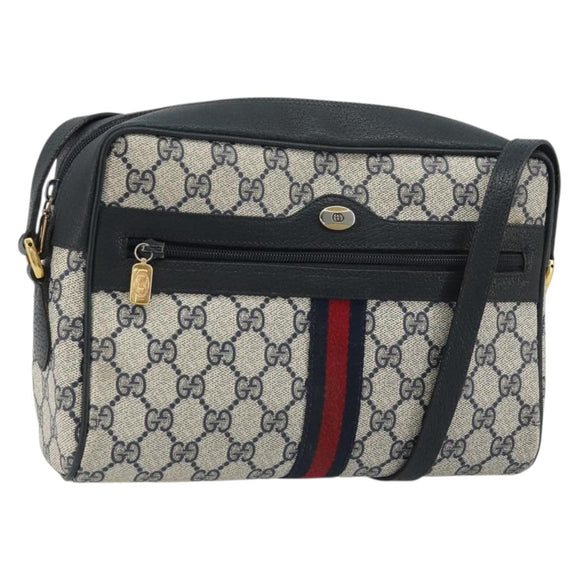 GUCCI GG Supreme Sherry Line Bag PVC Navy Gold Red 98 02 005 Auth INZ032