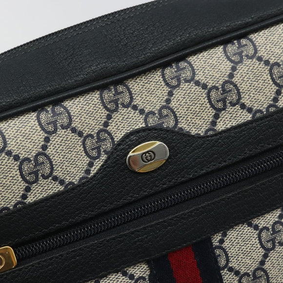 GUCCI GG Supreme Sherry Line Bag PVC Navy Gold Red 98 02 005 Auth INZ032
