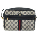 GUCCI GG Supreme Sherry Line Bag PVC Navy Gold Red 98 02 005 Auth INZ032-13