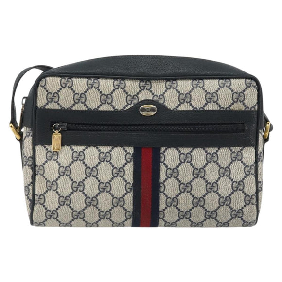 GUCCI GG Supreme Sherry Line Bag PVC Navy Gold Red 98 02 005 Auth INZ032