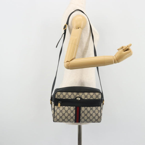 GUCCI GG Supreme Sherry Line Bag PVC Navy Gold Red 98 02 005 Auth INZ032