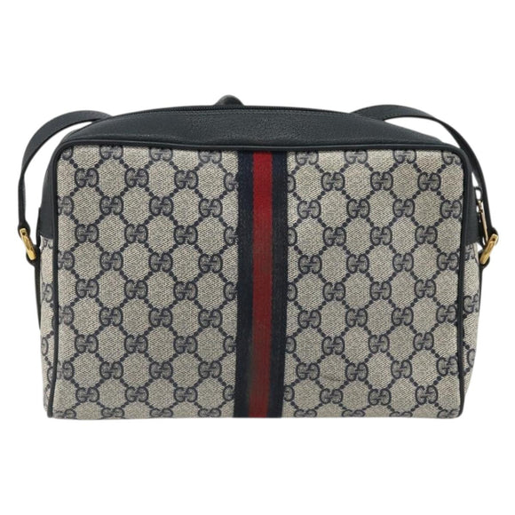 GUCCI GG Supreme Sherry Line Bag PVC Navy Gold Red 98 02 005 Auth INZ032