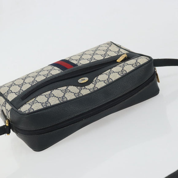 GUCCI GG Supreme Sherry Line Bag PVC Navy Gold Red 98 02 005 Auth INZ032