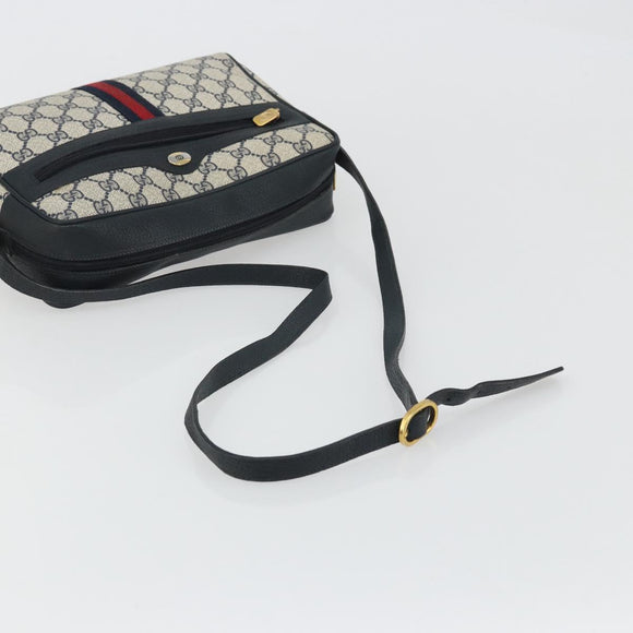 GUCCI GG Supreme Sherry Line Bag PVC Navy Gold Red 98 02 005 Auth INZ032