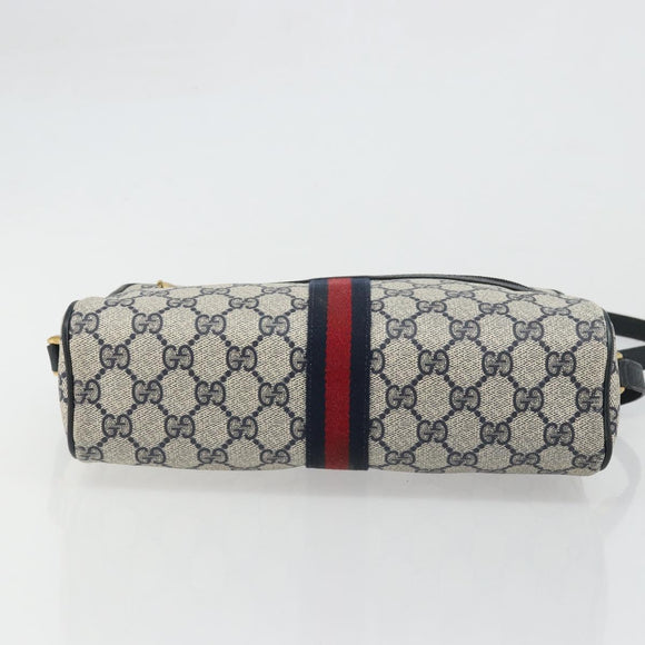 GUCCI GG Supreme Sherry Line Bag PVC Navy Gold Red 98 02 005 Auth INZ032