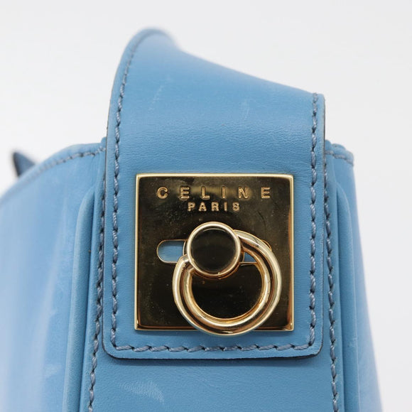 CELINE Shoulder Bag Leather Light Blue Gold Auth INZ033A