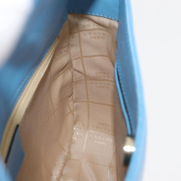 CELINE Shoulder Bag Leather Light Blue Gold Auth INZ033A