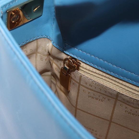 CELINE Shoulder Bag Leather Light Blue Gold Auth INZ033A
