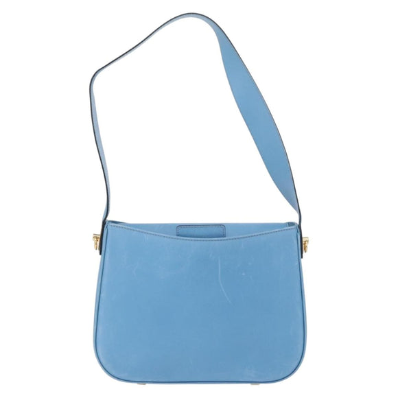 CELINE Shoulder Bag Leather Light Blue Gold Auth INZ033A