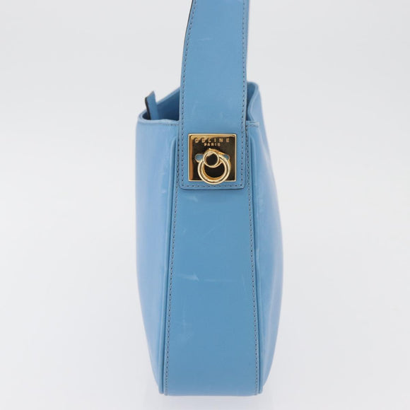 CELINE Shoulder Bag Leather Light Blue Gold Auth INZ033A