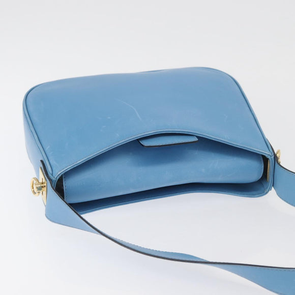CELINE Shoulder Bag Leather Light Blue Gold Auth INZ033A