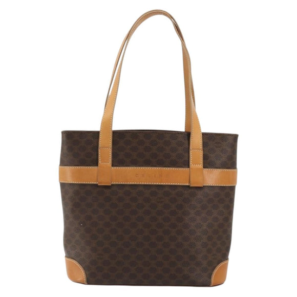 CELINE Macadam Canvas Tote Bag PVC Leather Brown Gold Auth INZ034A