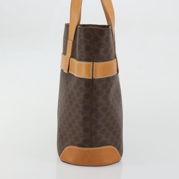 CELINE Macadam Canvas Tote Bag PVC Leather Brown Gold Auth INZ034A
