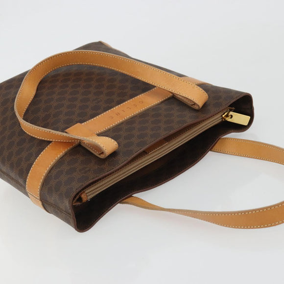 CELINE Macadam Canvas Tote Bag PVC Leather Brown Gold Auth INZ034A