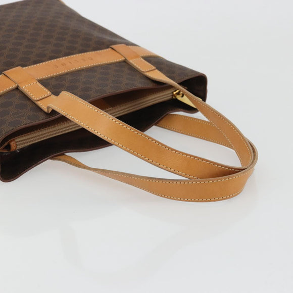 CELINE Macadam Canvas Tote Bag PVC Leather Brown Gold Auth INZ034A