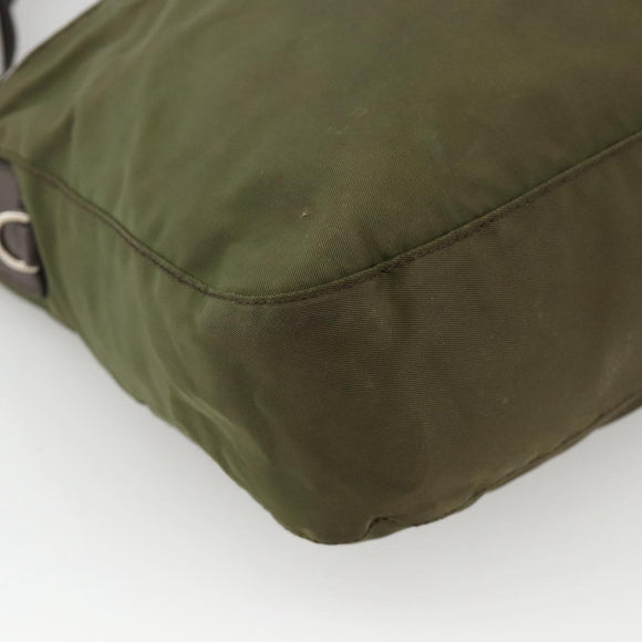 PRADA Shoulder Bag Nylon Khaki Silver Auth INZ035