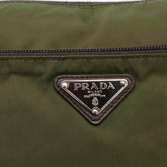 PRADA Shoulder Bag Nylon Khaki Silver Auth INZ035