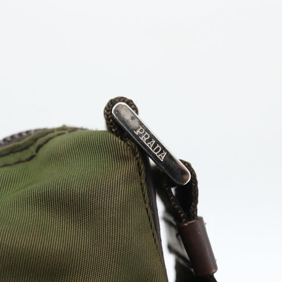 PRADA Shoulder Bag Nylon Khaki Silver Auth INZ035