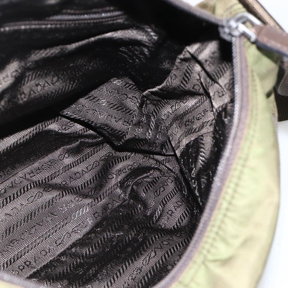 PRADA Shoulder Bag Nylon Khaki Silver Auth INZ035