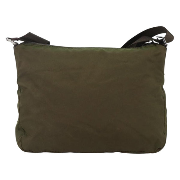 PRADA Shoulder Bag Nylon Khaki Silver Auth INZ035
