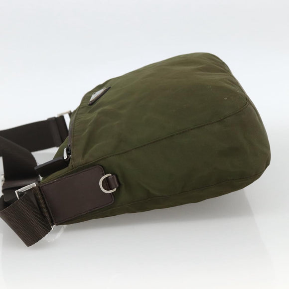 PRADA Shoulder Bag Nylon Khaki Silver Auth INZ035