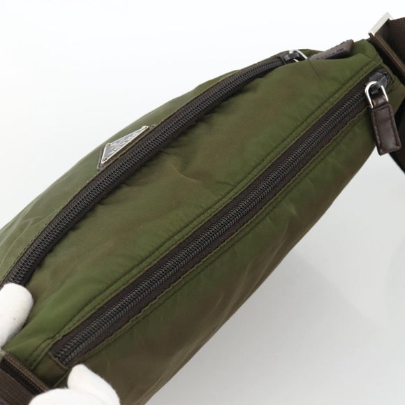 PRADA Shoulder Bag Nylon Khaki Silver Auth INZ035