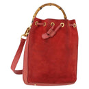 GUCCI Bamboo Shoulder Bag Suede 2way Red Gold 001 2865 1657 Auth INZ038-1