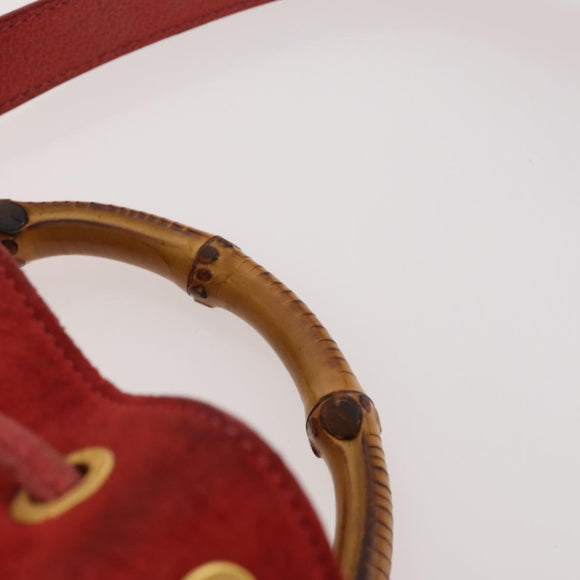 GUCCI Bamboo Shoulder Bag Suede 2way Red Gold 001 2865 1657 Auth INZ038