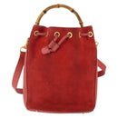 GUCCI Bamboo Shoulder Bag Suede 2way Red Gold 001 2865 1657 Auth INZ038-13
