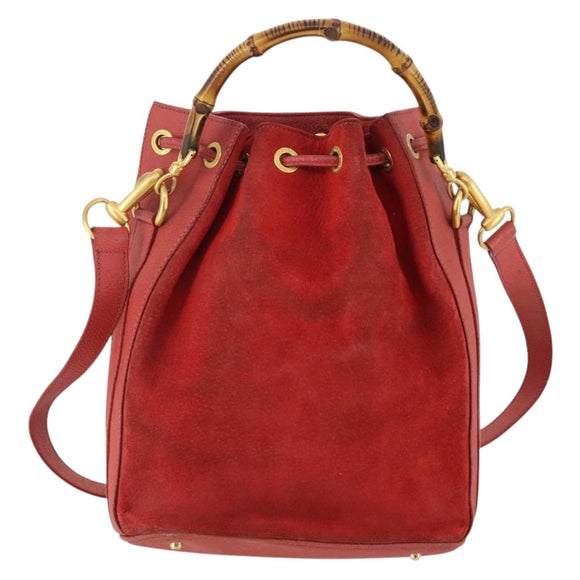 GUCCI Bamboo Shoulder Bag Suede 2way Red Gold 001 2865 1657 Auth INZ038